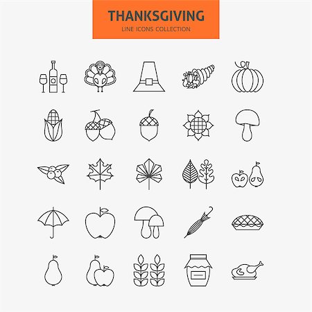 simsearch:400-07216215,k - Line Thanksgiving Day Holiday Icons Big Set. Vector Collection of 25 Autumn Thanksgiving Holiday  Modern Thin Line Icons for Web and Mobile. Food Dinner Traditional Icons Bundle Foto de stock - Royalty-Free Super Valor e Assinatura, Número: 400-08372298