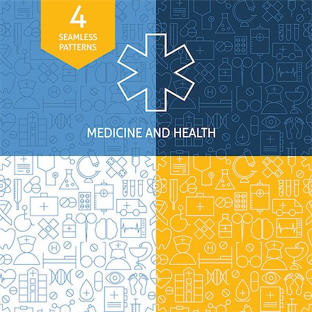 Thin Medical Line Art Health Care Patterns Set. Four Vector Medicine Design and Seamless Background in Trendy Modern Line Style. Stock Photo - Budget Royalty-Free & Subscription, Code: 400-08372315