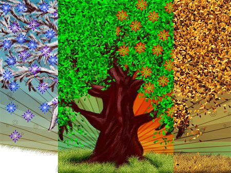 four seasons color - Abstract digital illustration of big fantasy tree, four season background. Stock Photo - Budget Royalty-Free & Subscription, Code: 400-08372402