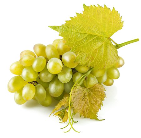 simsearch:400-08375763,k - Cluster white grapes with leaf. Isolated on white background Stock Photo - Budget Royalty-Free & Subscription, Code: 400-08372439