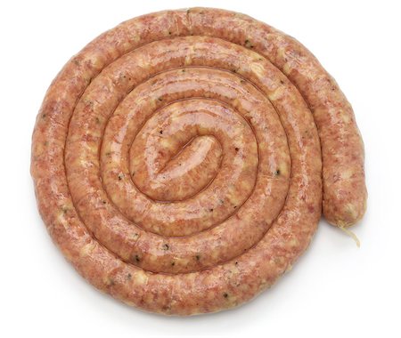 sausage coil - raw cumberland sausage, spiral pork sausage isolated on white background Stock Photo - Budget Royalty-Free & Subscription, Code: 400-08372500