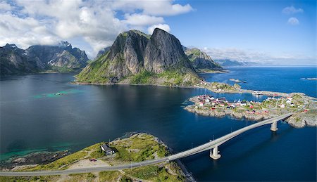 simsearch:400-08428494,k - Scenic aerial panorama of fishing village Hamnoya on Lofoten islands in Norway, famous for its beautiful scenery Stockbilder - Microstock & Abonnement, Bildnummer: 400-08372569