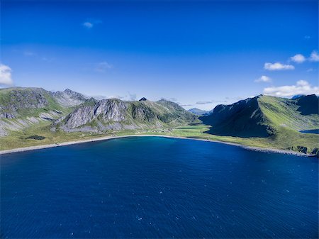 Scenic aerial view of Lofoten islands in Norway, village Unstad Photographie de stock - Aubaine LD & Abonnement, Code: 400-08372572