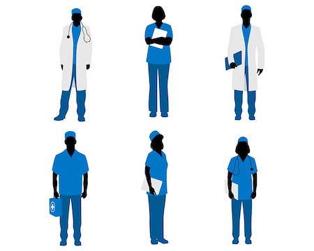 female cardiologist - Vector illustration  of a six doctors silhouettes on white Stock Photo - Budget Royalty-Free & Subscription, Code: 400-08372779