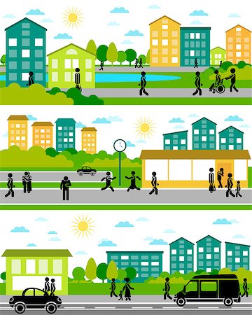 Vector illustration of a three city life scenes Stock Photo - Budget Royalty-Free & Subscription, Code: 400-08372787