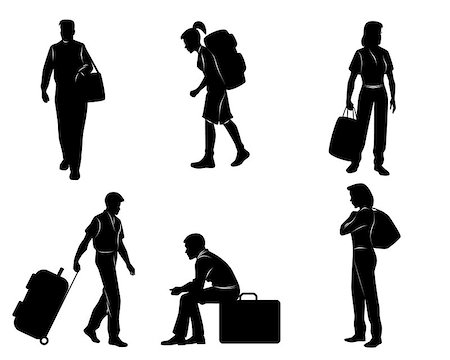 people airports silhouettes - Vector illustration of a tourists with luggage Stock Photo - Budget Royalty-Free & Subscription, Code: 400-08372856
