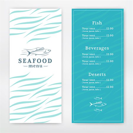 diner cook - Seafood menu design for restaurant or cafe. Vector template Stock Photo - Budget Royalty-Free & Subscription, Code: 400-08372925