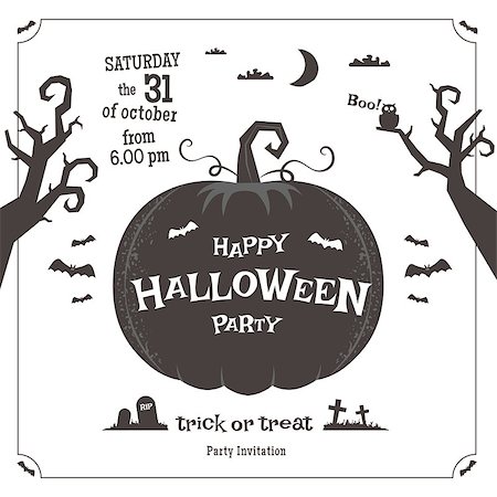 deniskolt (artist) - Happy Halloween party poster. Black and white vector illustration Stock Photo - Budget Royalty-Free & Subscription, Code: 400-08372923