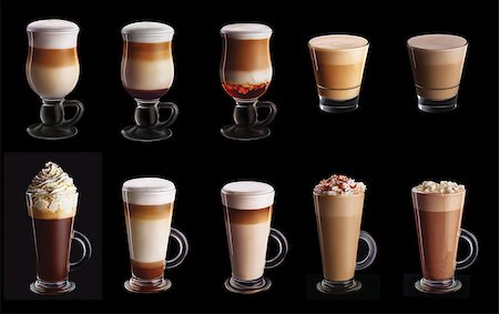 simsearch:400-08186432,k - Ten coffee coctails collage set isolated on black background Stock Photo - Budget Royalty-Free & Subscription, Code: 400-08372976