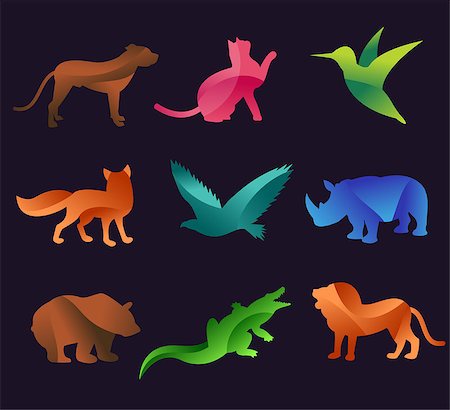 simsearch:400-07626711,k - Animal zoo vector icons set. Wild animals vector collection. Jungle animals, vector animals, fox, lion, monkey, cat and dog. Sea and forest animals icon. Pets logo silhouette Stock Photo - Budget Royalty-Free & Subscription, Code: 400-08373053
