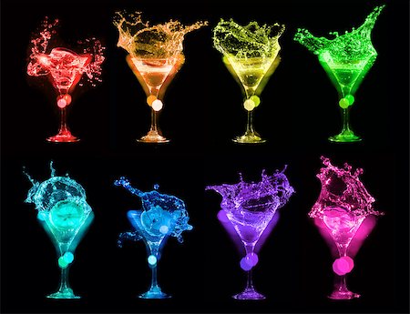 simsearch:400-08373093,k - Set of colorful Bright cocktails in glasses on black background Foto de stock - Royalty-Free Super Valor e Assinatura, Número: 400-08373093