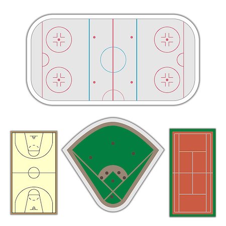 A set of fields with the markings for playing hockey, tennis, baseball, basketball vector illustration. Stock Photo - Budget Royalty-Free & Subscription, Code: 400-08373433