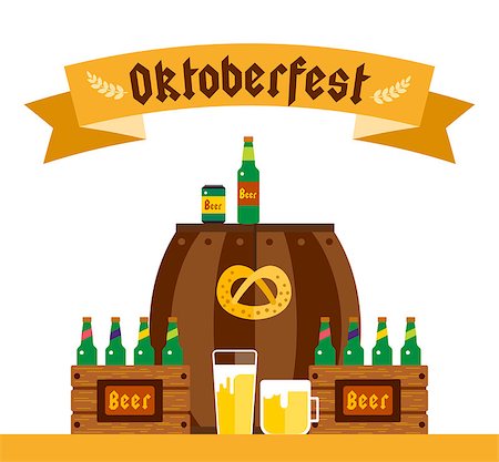 simsearch:400-06389296,k - Oktoberfest celebration vector background poster. Oktoberfest vector illustration background text. Beer Oktoberfest German festival vector background. Keg of beer, bottle beer box. Octoberfest poster Stock Photo - Budget Royalty-Free & Subscription, Code: 400-08373448