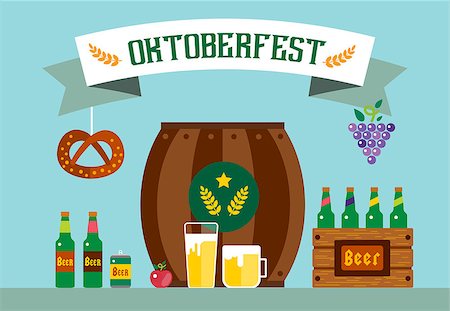simsearch:400-06389296,k - Oktoberfest celebration vector background poster. Oktoberfest vector illustration background text. Beer Oktoberfest German festival vector background. Keg of beer, bottle beer box. Oktoberfest poster Stock Photo - Budget Royalty-Free & Subscription, Code: 400-08373451