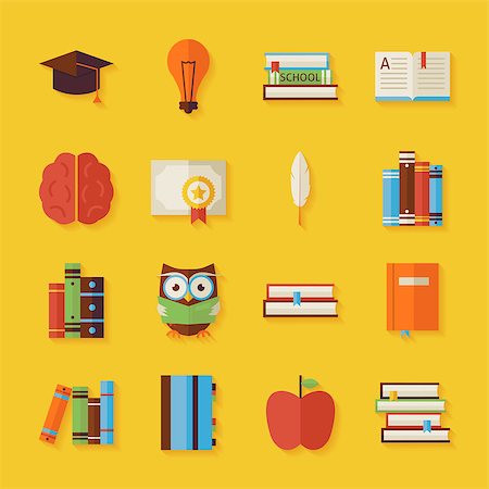 simsearch:400-08628684,k - Reading Knowledge and Books Objects Set with Shadow. Flat Style Vector Illustrations. Back to School. Science and Education Set. Collection of Objects over Yellow Background Foto de stock - Super Valor sin royalties y Suscripción, Código: 400-08373486