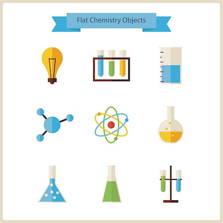 school biology - Flat School Chemistry and Science Objects Set. Flat Styled Vector Illustrations. Back to School. Science and Education Set. Collection of Chemistry Biology and Research Objects isolated over white. Stock Photo - Budget Royalty-Free & Subscription, Code: 400-08373492