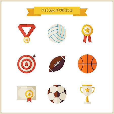 flat soccer ball - Flat Sport and Competition Winning Objects Set. Sports and Activities. Success Leader and Winner. First place. Collection of Back to School Objects isolated over white. Healthy Lifestyle. Stock Photo - Budget Royalty-Free & Subscription, Code: 400-08373512
