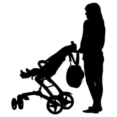 Silhouettes  walkings mothers with baby strollers. Vector illustration. Stock Photo - Budget Royalty-Free & Subscription, Code: 400-08373560