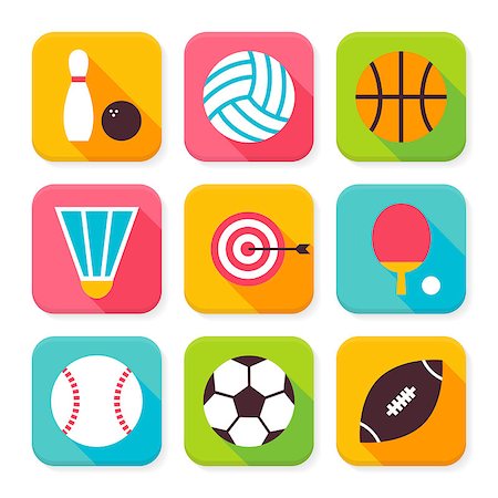 flat soccer ball - Flat Sport and Recreation Squared App Icons Set. Flat Style Vector Illustration. Team Games and Sports Activities Set. Collection of Square Rectangular Shape Application Colorful Icons with Long Shadow Stock Photo - Budget Royalty-Free & Subscription, Code: 400-08373595