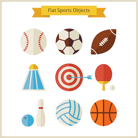 Flat Sports Objects Set. Collection of Healthy lifestyle Sport Objects Isolated over white. Sport Activities Competition and Team Sport Games Stock Photo - Budget Royalty-Free & Subscription, Code: 400-08373596