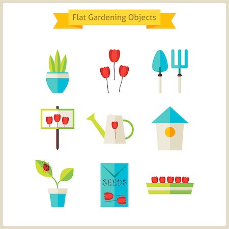 simsearch:400-08192038,k - Flat Spring and Gardening Objects Set. Flowers and Vegetables. Agriculture Vector Illustration. Collection of Nature Garden Objects Isolated over white. Stockbilder - Microstock & Abonnement, Bildnummer: 400-08373597