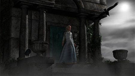 fairyland - Illustration of Elf woman in old spooky mausoleum in moonlight Stock Photo - Budget Royalty-Free & Subscription, Code: 400-08373870