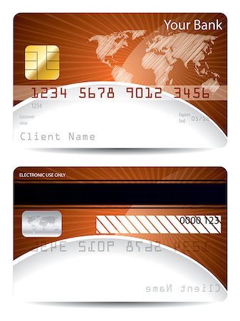 simsearch:400-07308715,k - Credit card template in orange white with bursting world map Stock Photo - Budget Royalty-Free & Subscription, Code: 400-08373908