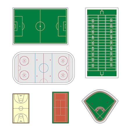 A set of fields with the markings for playing hockey, tennis, baseball, basketball and football vector illustration. Stock Photo - Budget Royalty-Free & Subscription, Code: 400-08373931