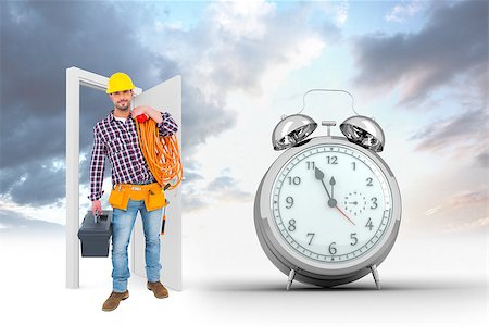 simsearch:400-06876570,k - Handyman holding tool box and multimeter  against alarm clock counting down to twelve Foto de stock - Royalty-Free Super Valor e Assinatura, Número: 400-08380069