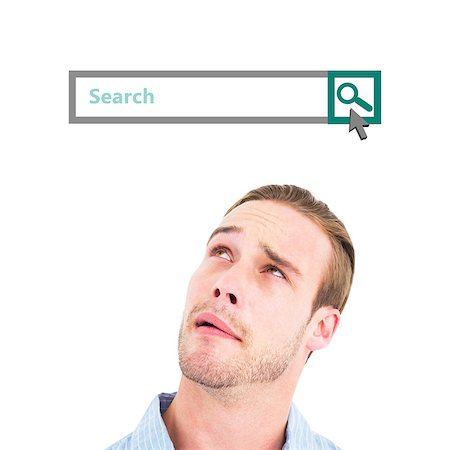 simsearch:400-08076534,k - Thoughtful man in shirt looking up against search engine Foto de stock - Royalty-Free Super Valor e Assinatura, Número: 400-08380096