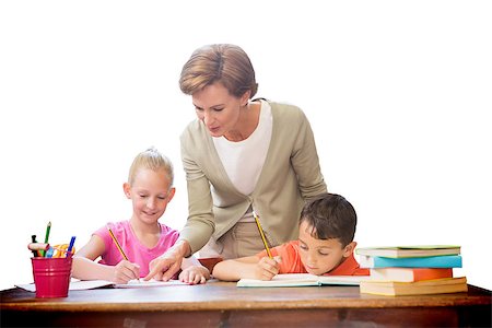 simsearch:400-07684082,k - Teacher helping pupils in library against white background with vignette Stock Photo - Budget Royalty-Free & Subscription, Code: 400-08380234