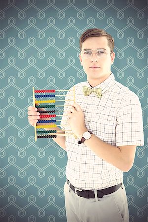 Geeky hipster holding an abacus against blue background Stock Photo - Budget Royalty-Free & Subscription, Code: 400-08380429