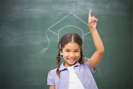 Graduation hat vector against smiling pupil raising her hand Stock Photo - Budget Royalty-Free & Subscription, Code: 400-08380738