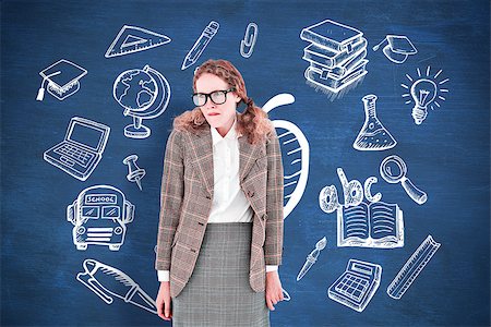 simsearch:400-07684098,k - Geeky hipster woman looking nervous against blue chalkboard Stock Photo - Budget Royalty-Free & Subscription, Code: 400-08380818