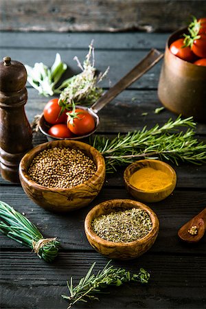 Vegetables on wood. Bio Healthy food, herbs and spices. Organic vegetables on wood Stock Photo - Budget Royalty-Free & Subscription, Code: 400-08399828