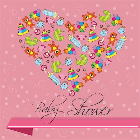 simsearch:400-07102630,k - Heart Shape Baby Shower Invitation Card in Vector Foto de stock - Super Valor sin royalties y Suscripción, Código: 400-08404025