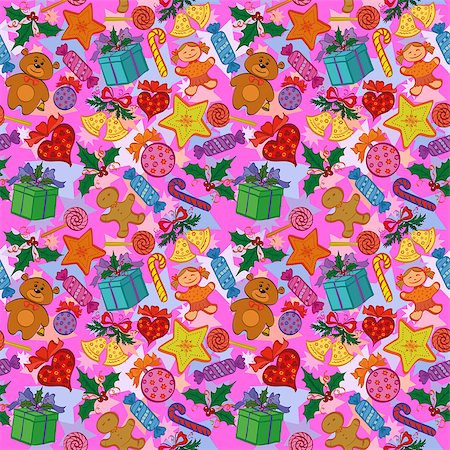 simsearch:400-08752377,k - Holiday seamless pattern with cartoon characters and elements. Stockbilder - Microstock & Abonnement, Bildnummer: 400-08404345