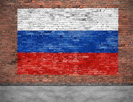 simsearch:400-07933897,k - Flag of Russsia on brick wall with small part of foreground Fotografie stock - Microstock e Abbonamento, Codice: 400-08404353