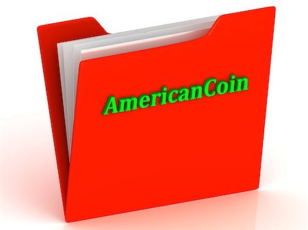 simsearch:400-09097337,k - AmericanCoin- bright green letters on a gold folder on a white backgroundAmericanCoin- bright green letters on a gold folder on a white background Stock Photo - Budget Royalty-Free & Subscription, Code: 400-08404512