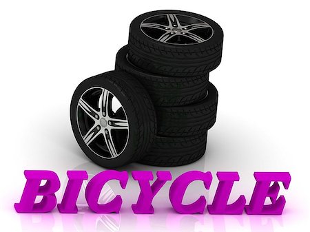 simsearch:400-08162631,k - BICYCLE- bright letters and rims mashine black wheels on a white background Stock Photo - Budget Royalty-Free & Subscription, Code: 400-08404525