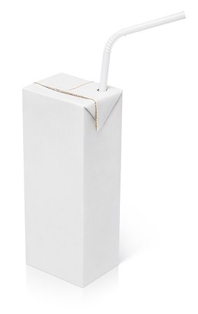 200 ml milk or juice carton package with straw isolated on white with clipping path Stock Photo - Budget Royalty-Free & Subscription, Code: 400-08404614