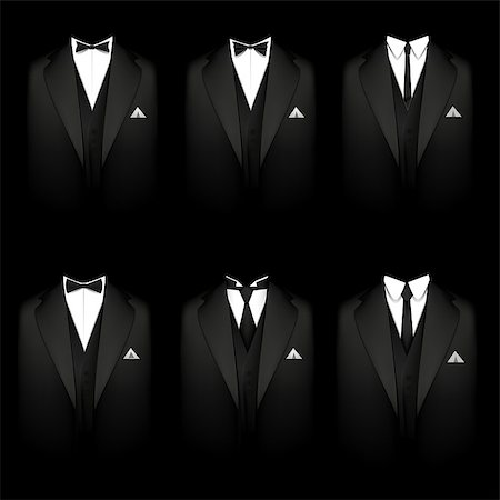 shirt and tie and jacket vector - Vector illustration of a six black tuxedos Stock Photo - Budget Royalty-Free & Subscription, Code: 400-08405051
