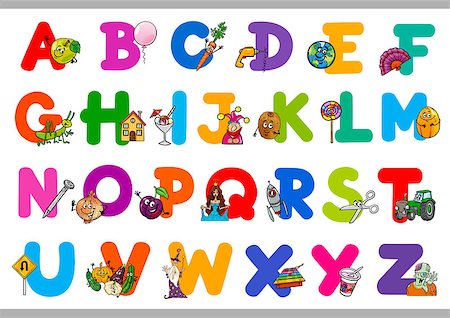 simsearch:400-09048266,k - Cartoon Illustration of Capital Letters Alphabet with Objects for Reading and Writing Education for Preschool Children Foto de stock - Super Valor sin royalties y Suscripción, Código: 400-08405073