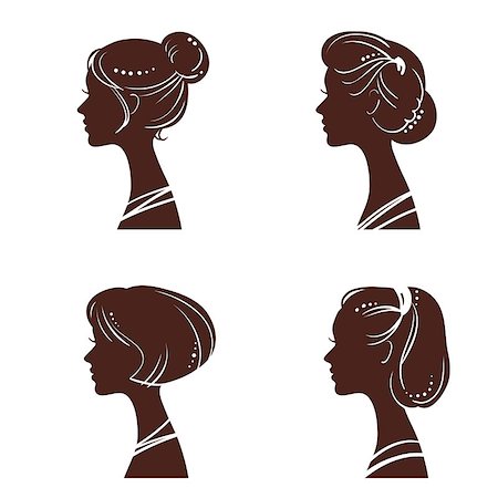 retro beauty salon images - Four silhouettes of women heads with beautiful stylized haircut Photographie de stock - Aubaine LD & Abonnement, Code: 400-08405107
