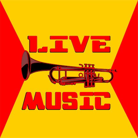 Vector pattern trumpet live music jazz on red and yellow background with the inscription, done as a stencil.It can be used with any image or separately. Stock Photo - Budget Royalty-Free & Subscription, Code: 400-08405138