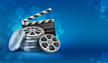 simsearch:400-08709856,k - Movie film disks with directors clapper for cinematography. Eps10 vector illustration. Isolated on white background Stock Photo - Budget Royalty-Free & Subscription, Code: 400-08405200