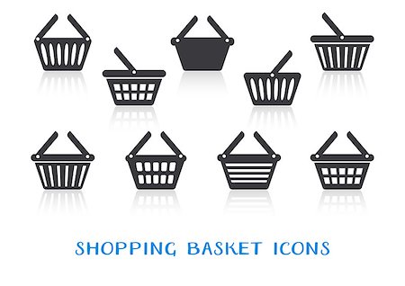 simsearch:400-06484373,k - Shopping basket icons with reflection isolated on white Stock Photo - Budget Royalty-Free & Subscription, Code: 400-08405258