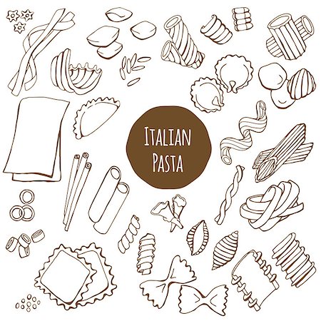 Italian pasta, hand drawn vector set isolated on white background Stockbilder - Microstock & Abonnement, Bildnummer: 400-08405322