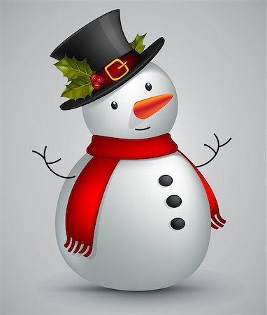 Snowman with hat, red scarf and a carrot nose, Fotografie stock - Microstock e Abbonamento, Codice: 400-08405360