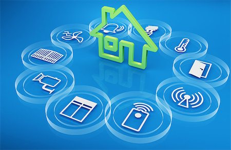 energy monitoring - illustration of icons symbolizing the smart home Foto de stock - Super Valor sin royalties y Suscripción, Código: 400-08405432